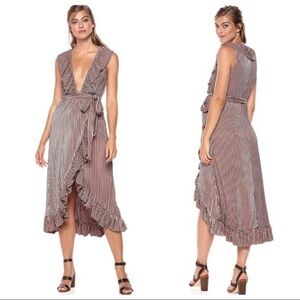 Misa Los Angeles New Size S Eve Pink Romantic Velvet Ruffle Trim Wrap Midi Dress